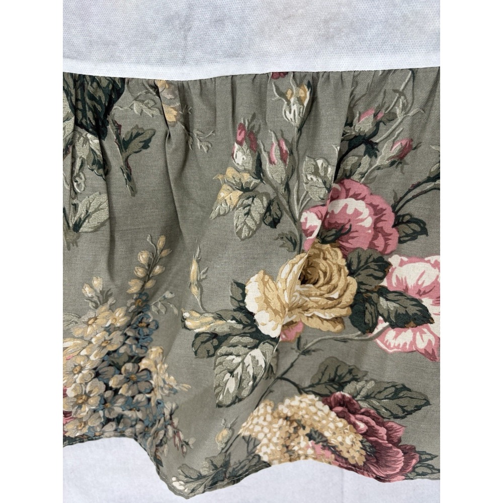 VTG Dan River Bedskirt Full Floral Green Roses Cottagecore French Country